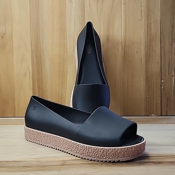 MELISSA SHOES PUZZLE BLACK OPEN-TOE SLIP ON PLATFORM LOAFERS SIZE 40 SCENTED - Picture 15 of 16